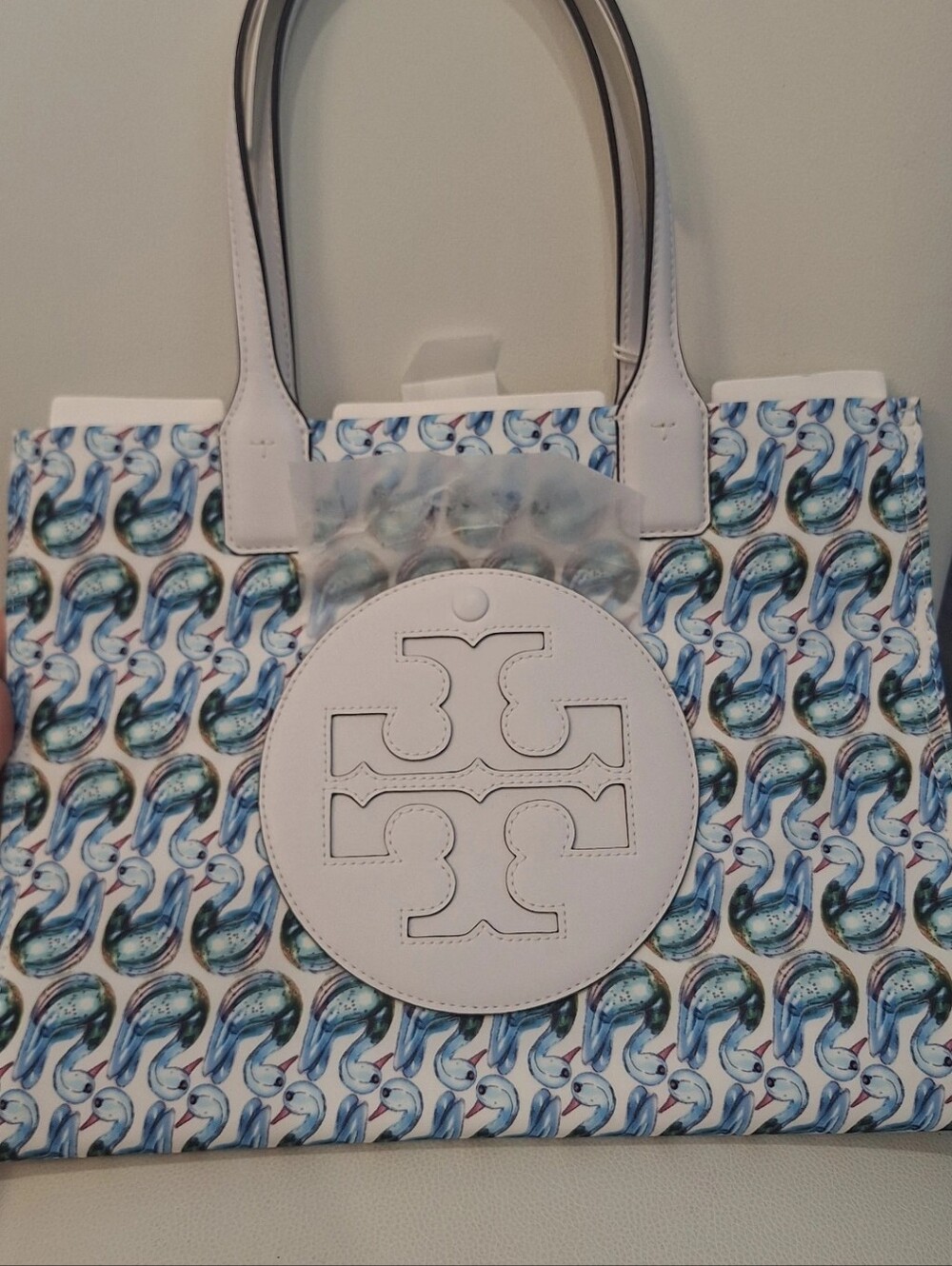 Tory Burch Small Ella Blue & White Swan Tote NWT - Picture 4 of 9